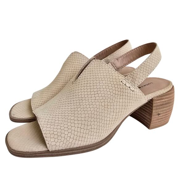 Block Heel Slingback Mule Lucky Brand Jaila Size 9 Sandals Beige Leather Reptile - Picture 4 of 12